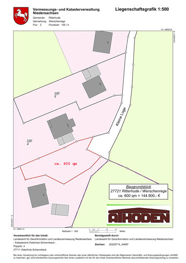 Grundstück zum Kauf Provisionsfrei 144.900 € 600 m² Grundstück Kleine Loge Werschenrege Ritterhude 27721