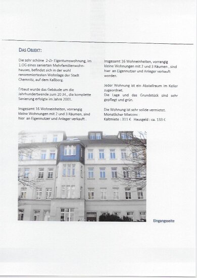 Wohnung zur Miete 400 € 2 Zimmer 65 m² Geschoss 1/3 Kaßberg Chemnitz 09112