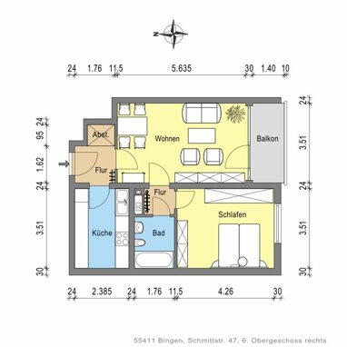 Wohnung zur Miete nur mit Wohnberechtigungsschein 301,31 € 2 Zimmer 54,1 m² 6. Geschoss Schmittstr. 47 Bingen Bingen 55411