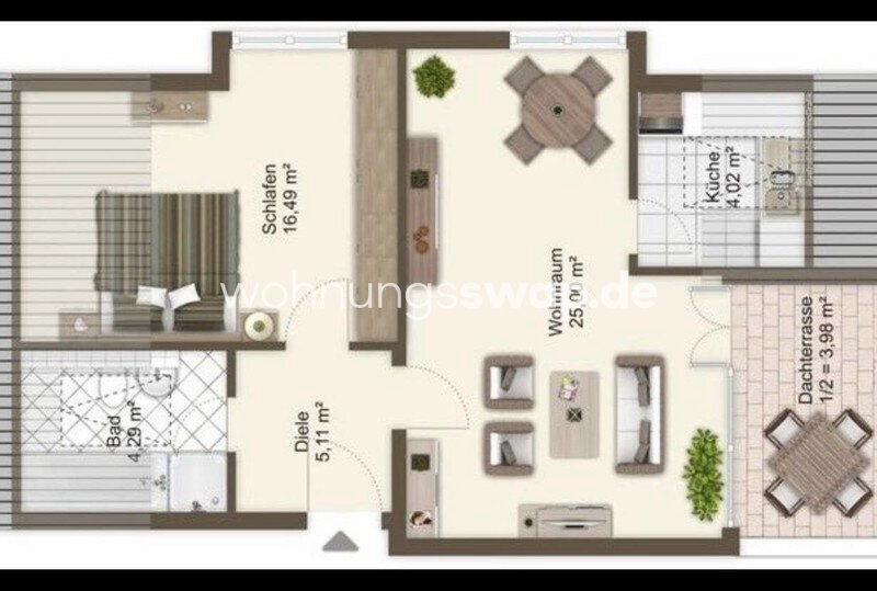 Apartment zur Miete 1.075 € 2 Zimmer 60 m² 3. Geschoss 82008