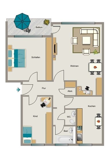 Wohnung zur Miete 574 € 3,5 Zimmer 72,5 m² 2. Geschoss Brackel Dorf Dortmund 44309