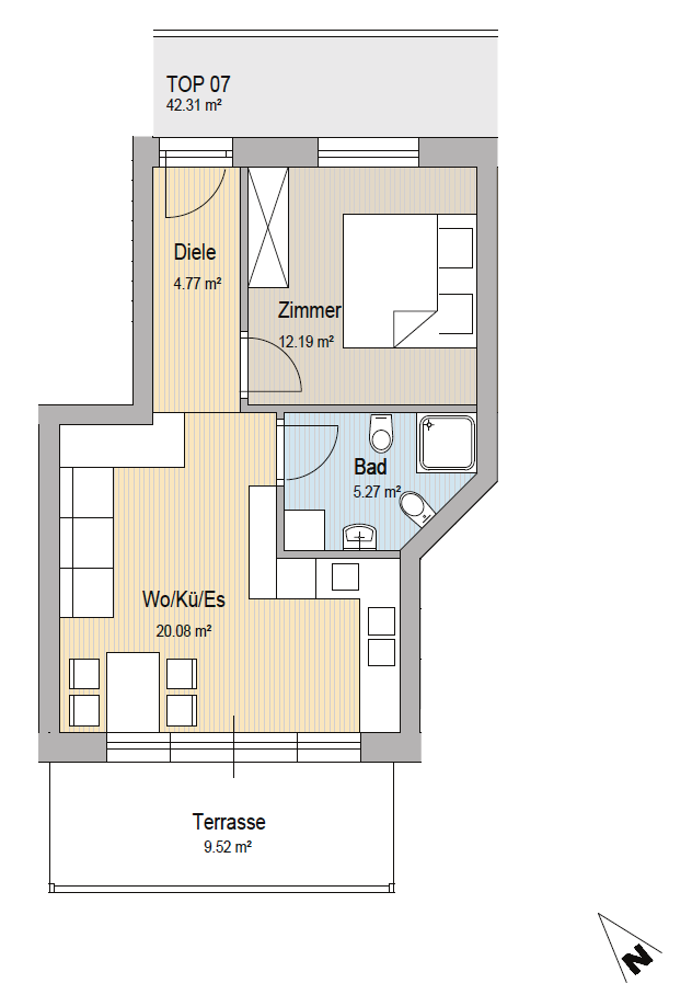 Wohnung zum Kauf 210.000 € 2 Zimmer 42 m²<br/>Wohnfläche 1.<br/>Geschoss Montan an der Weinstraße 39040