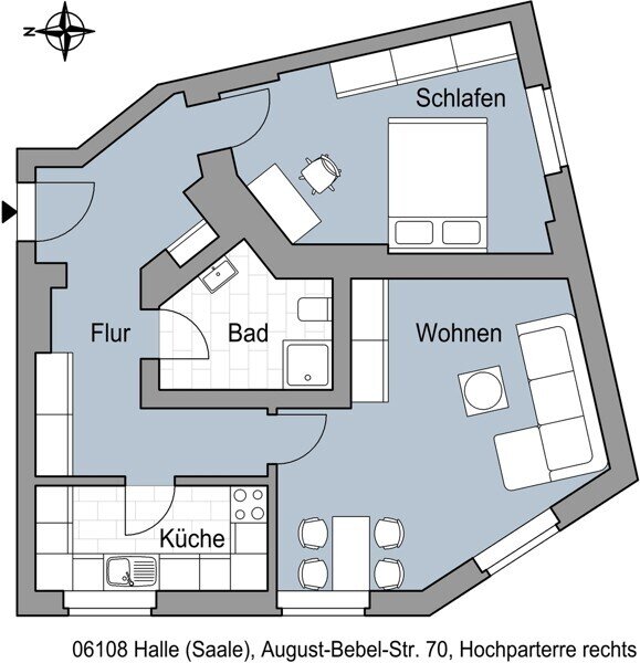 Wohnung zur Miete 540 € 2 Zimmer 59,6 m²<br/>Wohnfläche 20.08.2024<br/>Verfügbarkeit August-Bebel-Str. 70 Nördliche Innenstadt Halle (Saale) 06108