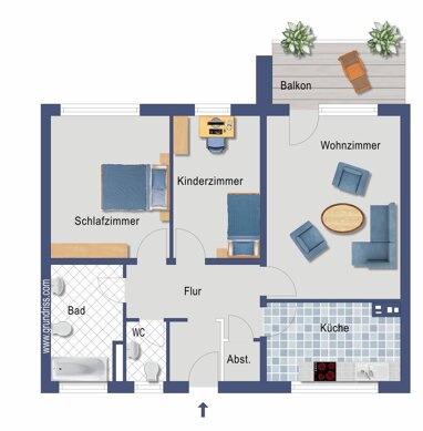 Wohnung zum Kauf Provisionsfrei 217.000 € 3 Zimmer 75 m² Erdgeschoss Kalk-Mülheimer Straße 407 Mülheim Köln 51065