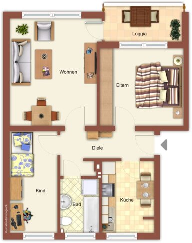 Wohnung zur Miete 669 € 3 Zimmer 63,1 m² 2. Geschoss Mörserhof 15 Rheindahlen - Mitte Mönchengladbach 41179