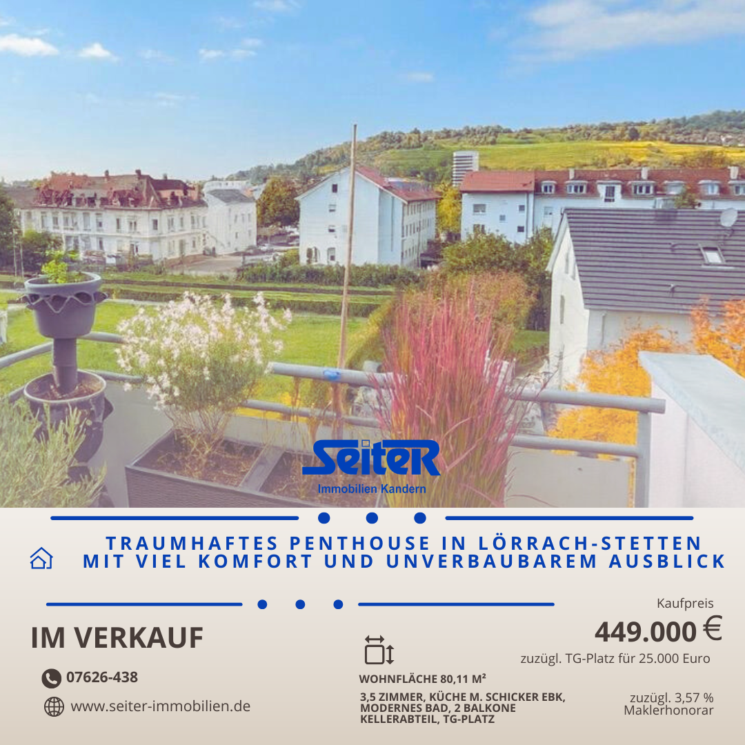 Modernes Penthouse mit unverbaubarem Panoramablick in Lörrach-Stetten