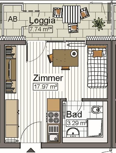 Apartment zur Miete 580 € 1 Zimmer 25,1 m² 3. Geschoss Stadtmitte Neu-Ulm 89231