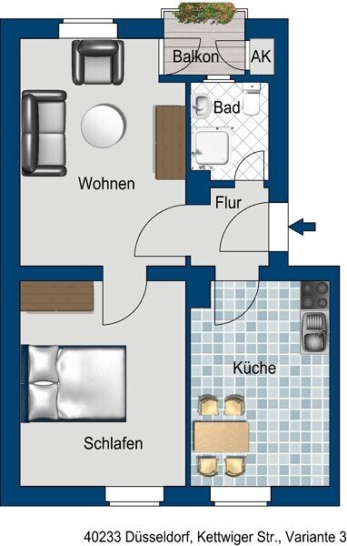 Wohnung zur Miete 560 € 2 Zimmer 44 m² Kettwiger Str. 48 Flingern - Süd Düsseldorf 40233