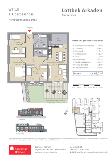 Wohnung zur Miete 1.615 € 4 Zimmer 95 m² Hamburger Straße 101 Lottbek Ammersbek 22949