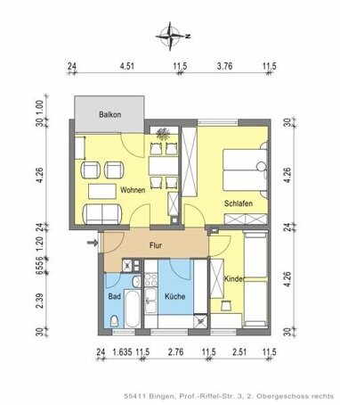 Wohnung zur Miete 598,13 € 3 Zimmer 63,2 m² 2. Geschoss Prof.-Riffel-Str. 3 Büdesheim Bingen am Rhein 55411