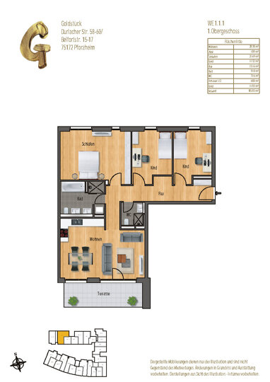 Wohnung zur Miete 1.376 € 4 Zimmer 105,8 m² Weststadt - Stadtviertel 031 Pforzheim 75172