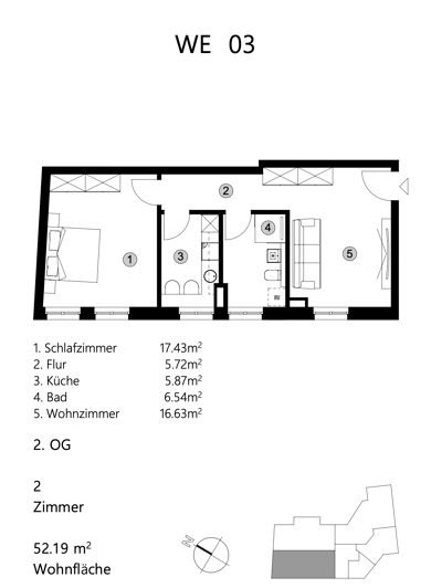 Wohnung zum Kauf provisionsfrei 379.000 € 2 Zimmer 52 m² 2. Geschoss Nauener Vorstadt Potsdam 14469